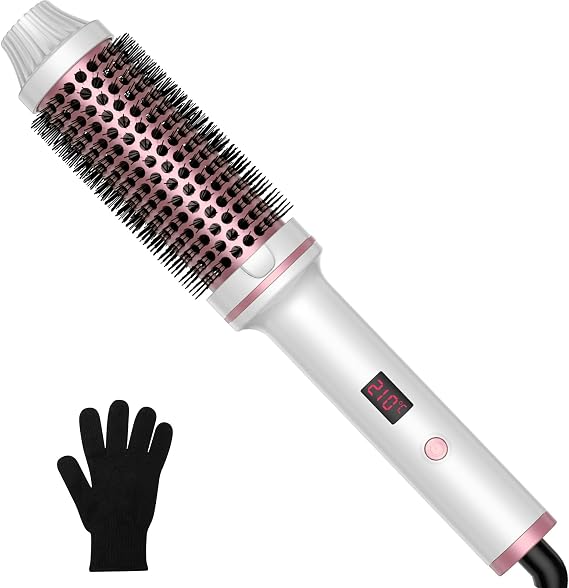 Thermal Brush,10 Temperatures LCD Display Upgrade to 400F 1.5 in Heated Round Brush Curling Iron Heated Ceramic Tourmaline Ionic Comb 110-240V Volum