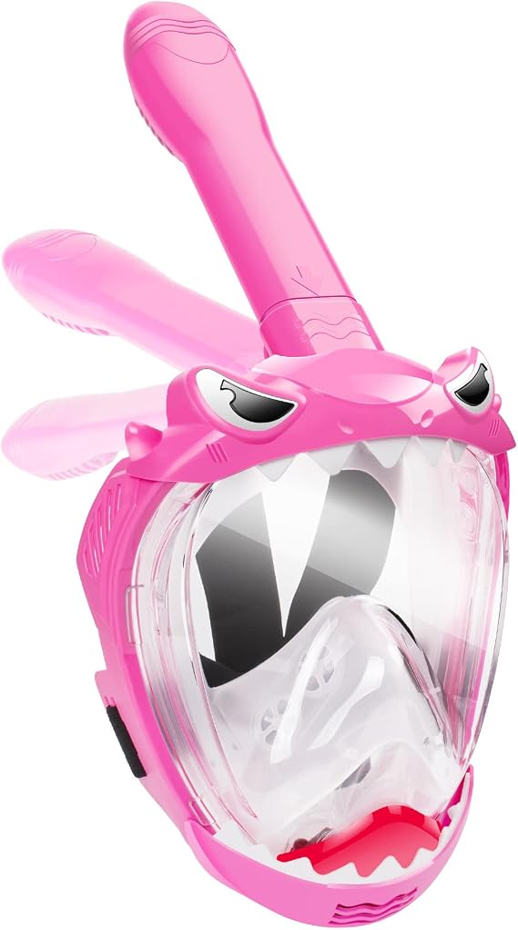 Full Face Snorkel Mask for Kids with 180 Panoramic View, Snorkeling Set Featuring Anti-Leak and Anti-Fog Foldable Dry Top Design for Safe Underwater Adventures Snorkeling Gear for Kids