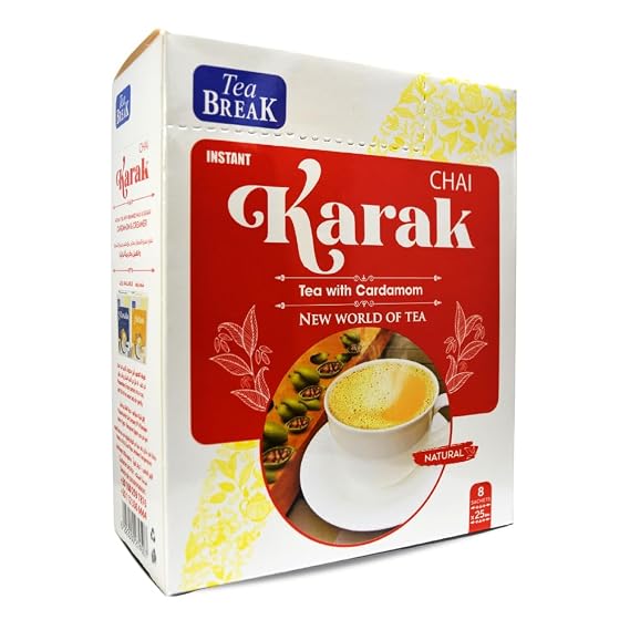 BonBalloon Instant Karak Chai Tea With Creamer Sweetened Skimmed Milk & Cardamom Vegan Cream Break ( 1 Pack = 8 Sachets x 25 gm ) Natural Coffee New World Of Non Gmo Kosher Halal
