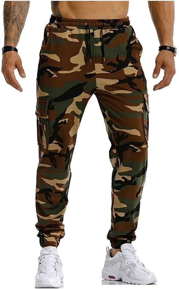 Mens Joggers Pants Casual Drawstring Sweatpants Camo Cargo Streetwear