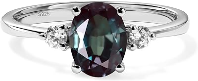 LUO 925 Sterling Silver 8x6mm Oval Shaped Gemstone Rings for Women, Three Stone Engagement Ring Birthstone Jewelry Anniversary Promise for Lady Size 3-13