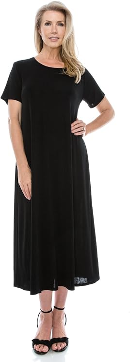 Jostar Women's Tank Long Dress Plus Size Short Sleeve Scoop Neck Casual Swing Flowy Solid T Shirt One Piece