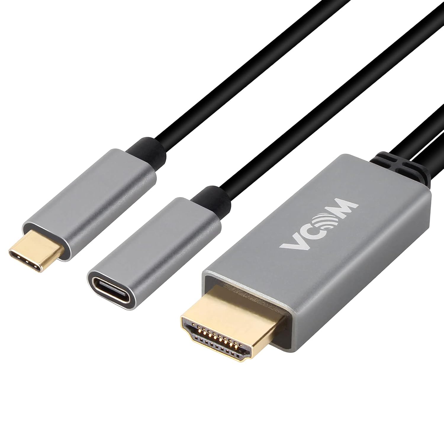 USB C to HDMI Cable with Type-C Charging 6Ft，VCOM 4K@60Hz 2K@144H USB-C to HDMI Cord with PD 3.0 60w Power Delivery Compatible with MacBook ProAir Dell XPS Tablets Laptop Monitor Galaxy S10Note 9