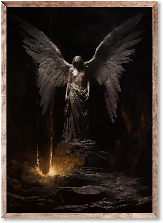 Abstract Gothic Canvas Wall Art Vintage Gothic Print Angel Wings Poster Dark Moody Paintings Moody Artwork Dark Academia Pictures Black Wings Art Wall Decor Black Angel Wing Art 16x24inch No Frame