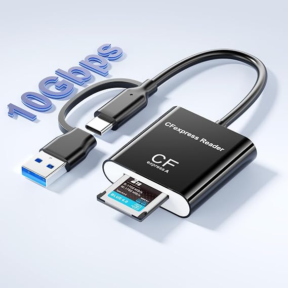 CFExpress Type A Card Reader with USB 3.2 (Gen 2) 10Gbps, USB-C & USB-A 2-in-1 Type A CFexpress Adapter, CF Express Type A Card Reader Compatible with Windows/Mac/Linux/Android(Not for XQD Card)