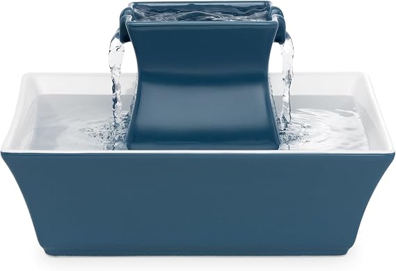 PetSafe Cat and Dog Water Fountain - Automatic Water Dispenser - Drinkwell Pagoda Ceramic Fountain for Pets - Filter Included - Blue - 70 oz, Model:PWW00-14898 | 2 Falling Water Streams Encourage Hydration, Cat & Small Dog Water Fountain, Carbon Filter Keeps Water Fresh