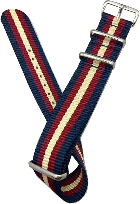 22mm Tan/Red/Navy Blue, Nylon Fabric Watchband Replacement Watchstrap