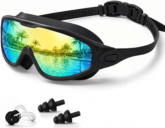 Swim Goggles 2 Pack, Wide View Anti Fog&UV Swimming Goggles for Audlt, No Leak Pool Beach Essentials for Men Women