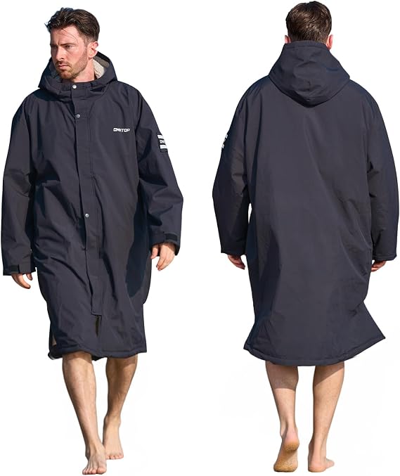 Owntop Waterproof Swim Parka for Kids Youths and Adults - Unisex Hooded Surf Poncho, Oversized High-Low Hem Windproof Changing Robe, Sherpa Winter Warm Beach Towel Jacket with Pockets