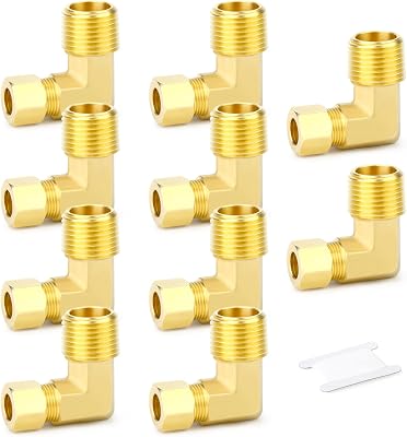 GASHER 10PCS Brass 90 Degree Elbow Compression Tube Pipe Fitting Connector, 18 Tube OD x 14 NPT Male Connector
