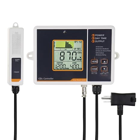 CO2 Controller Carbon Dioxide Controller with Auto Day and Night&Relay Function CO2 Monitor NDIR CO2 Sensor for Greenhouse, Grow Room, Grow Tent