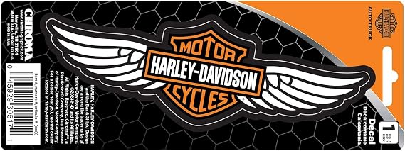 CHROMA 30517 Harley-Davidson Winged Bar & Shield Logo Decal - Orange/White - 3 x 8 inches