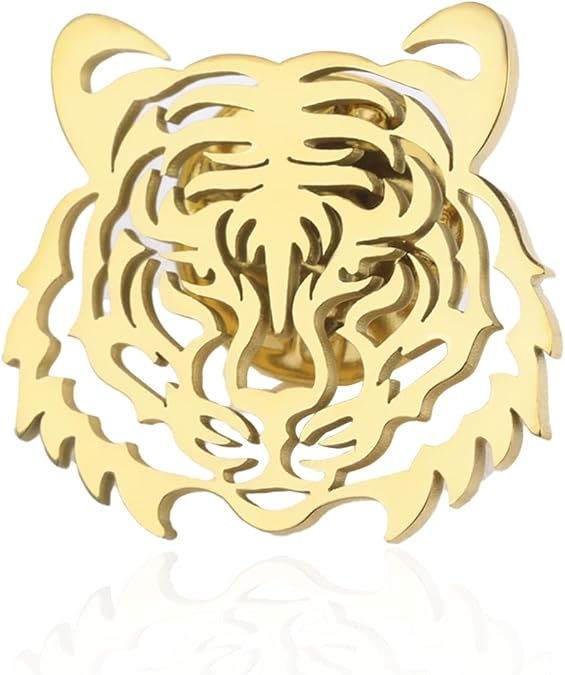 VASSAGO Tiger Head Brooch Pin Stainless Steel Animal Lapel Pin | Collar Hat Brooch Suit Accessories for Women Men