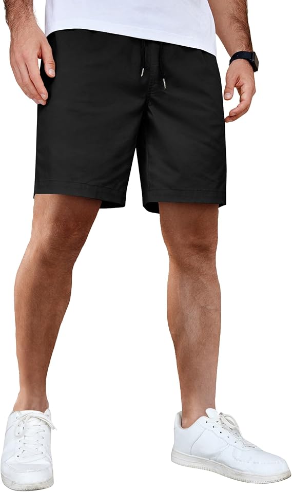 COOFANDY Mens Casual Shorts Cotton Elastic Waist Drawstring Summer Shorts | Stretch Waist, Lightweight, Soft, Breathable, Classic fit, Vacation, Beach Shorts