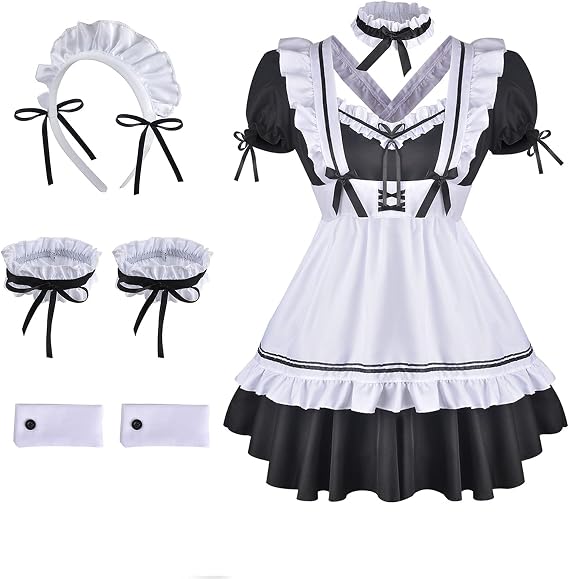 Linglong Ladies Anime Cosplay French Apron Dress Halloween Makeup Cosplay Costume