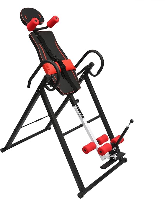 Gravity Heavy Duty Inversion Table Back Stretcher Machine,Foldable Inversion Table Teeter Machine for Back Pain Relief Therapy w/Headrest, Adjustable Protective Belt,330 lbs Capacity