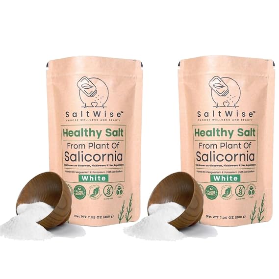 SaltWise Salicornia White Salt, Low Sodium Salt Substitute, Pack of 2