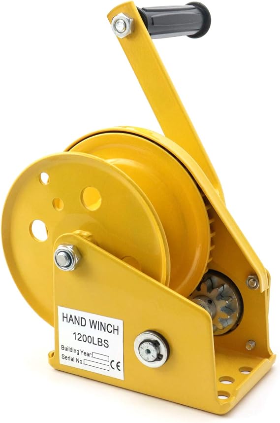 QWORK Hand Winch, 1200lbs Heavy Duty Manual Crank Winch, Marine Two-Way self-Locking Gear Winch Handle Crank Towing Winch for ATV Boat Trailer Truck