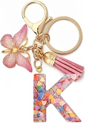 Fashion Tassel Butterfly Alphabet Initial Letter Keychain Pendant Key Ring Purse Handbags for Women Girl K