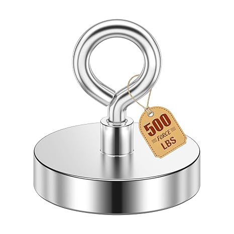 VNDUEEY Strong Neodymium Fishing Magnets, 500 lbs Pulling Force, Rare Earth Magnets Heavy Duty with Countersunk Hole Eyebolt for Retrieving in River Lake, Beach, Lawn -2.36"