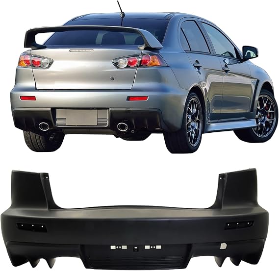 Rear Bumper Cover Compatible With 2008-2015 MITSUBISHI LANCER, EVO Style PP Rear Bumper Conversion Guard Protector Added On Bodykit by IKON MOTORSPORTS, 2009 2010 2011 2012 2013 2014