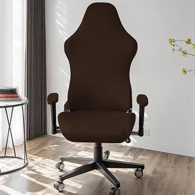 Waterproof Gaming Chair Cover, Ergonomic Office Computer Game Chair Slipcovers, Stretchy Covers, 4pcSet with Armrest CoversBack CoversSeat Cover for Reclining Racing Gaming Chair Dark Brown