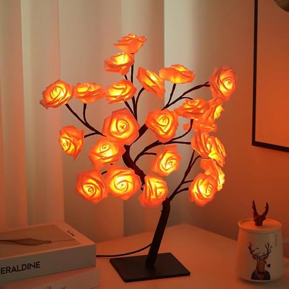 LED Rose Tree Table Lights Rose Flower Table Lamp,Roses Flower Tree Lamp,LED Desk Lamps Pink,USB Powered,for Mother's Father's Day Home Bedroom Valentines Christmas Day (Pink) [Energy Class A++]