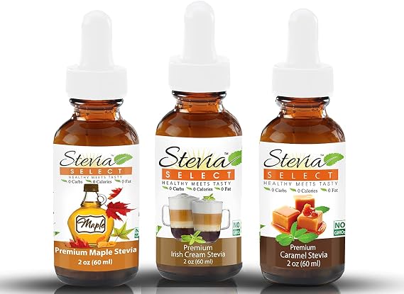Stevia Drops Maple, Caramel, Irish Cream Stevia Select Keto Coffee Sugar-Free Stevia Flavors Bundle (3) Pack
