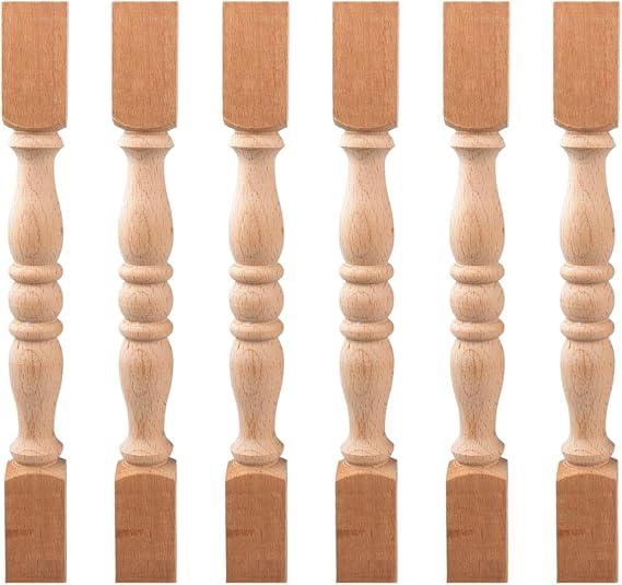 9 inch Solid Wood Carved Baluster Spindles, 6-Pack DIY Unfinished | Easy to stain & dye.For Stair Railings,Cribs,Newel Post Handrail,Staircase or Vintage Decor Crafts.Durable & Classic