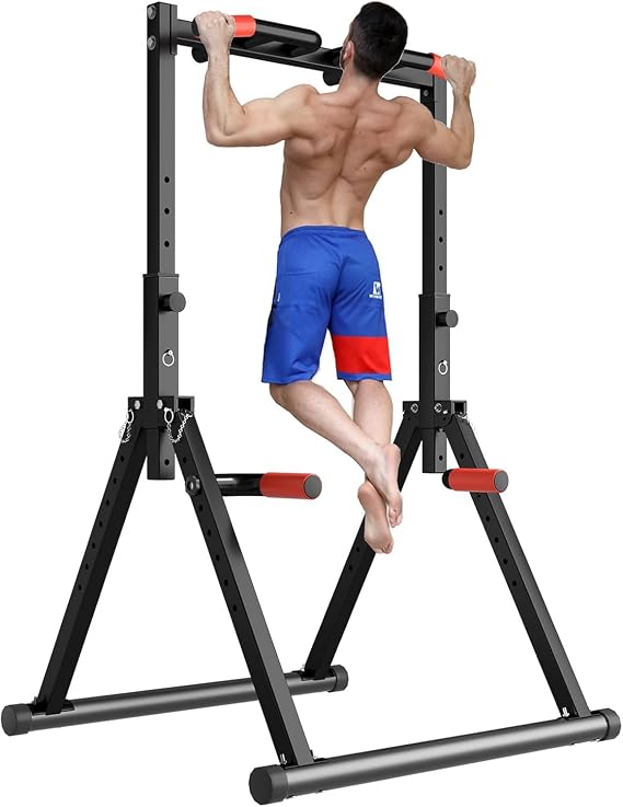 DOBESTS Foldable Power Tower Dip Station, Free Standing Pull Up Bar