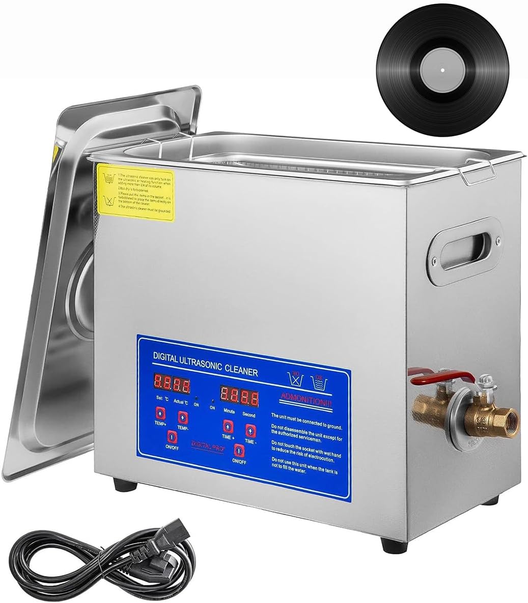 6L Professional Ultrasonic Cleaner, Ultrasonic Vinyl Record Cleaner, Portable Disc Cleaner with Digital Timer and Heater for Watches, Jewelry, Glasses