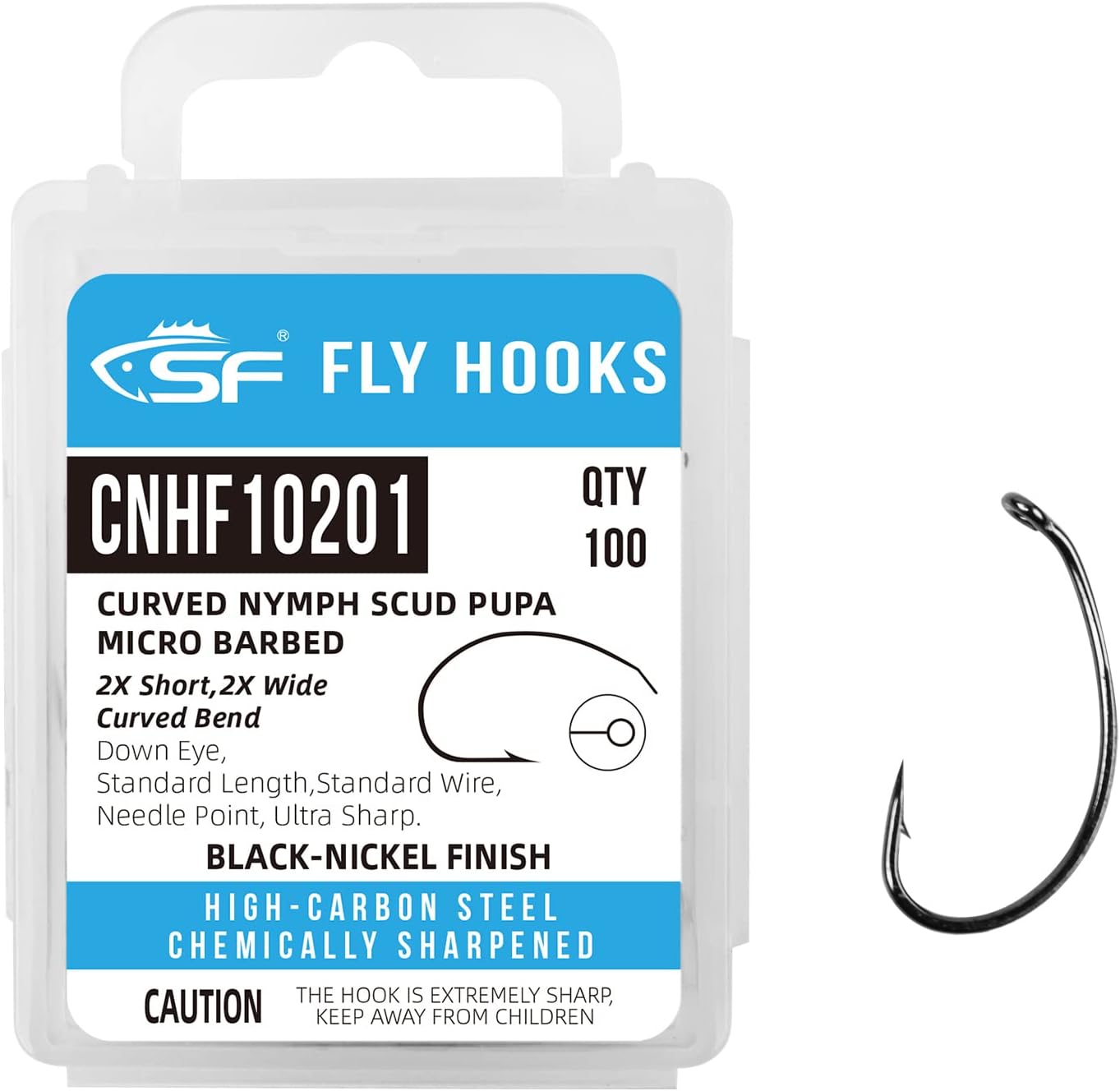 SF Fly Tying Hooks Ultra Sharp High Carbon Steel for Nymphs Wet Traditional Dry Streamers Eggs Jig Poppers Emergers Terrestrial Flies with Mini Box 100Pcs