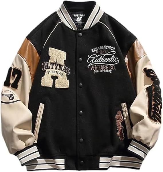 Men's Women's Y2K Letter Spliced Baseball Varsity College Jacket Unisex Campus Jacket Regular Fit Casual Biker Baseball Jacket