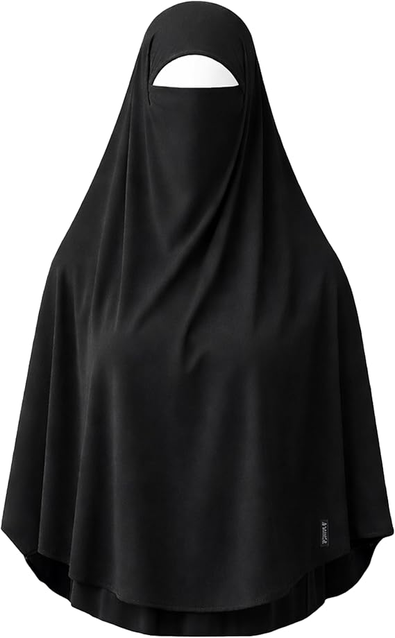 AMAL Premium Khimar for Women Full Coverage Modest Muslim Hijab, Cotton Stretch Jersey, Tie Back Overhead Jilbab