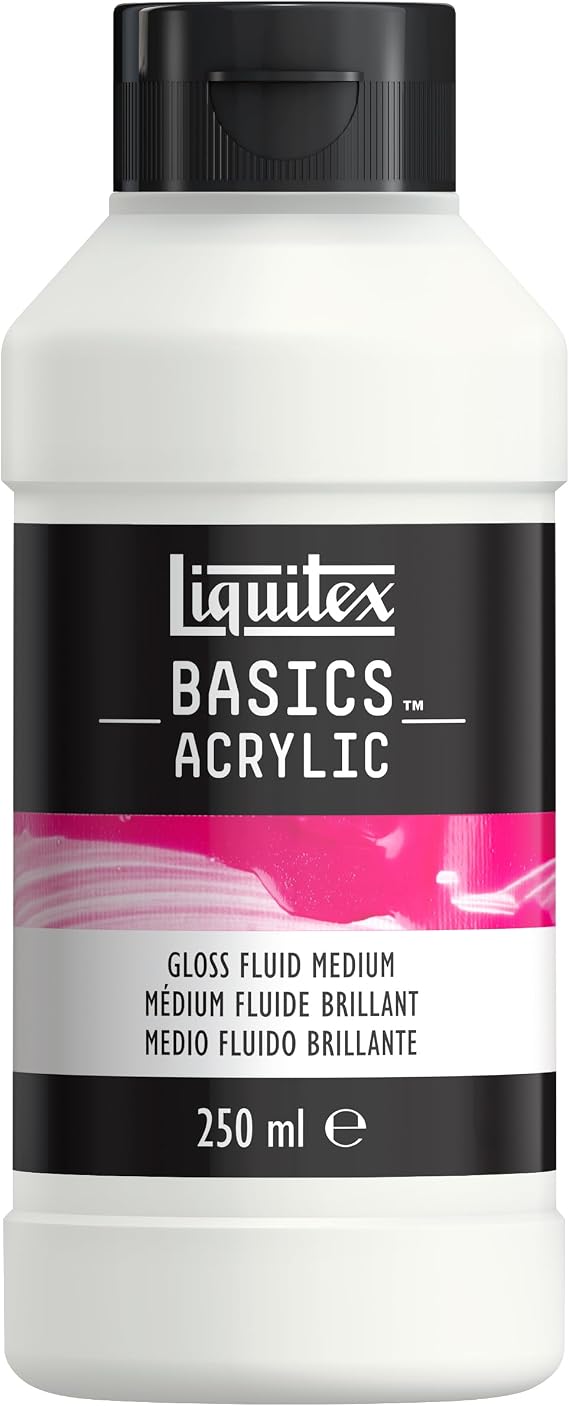 Liquitex BASICS Gloss Fluid Medium, 250ml (8.4oz) Bottle | Acrylic paint medium; Gloss finish, Improves Flow, Thins Paint, Maintains Paint Adhesion & Durability
