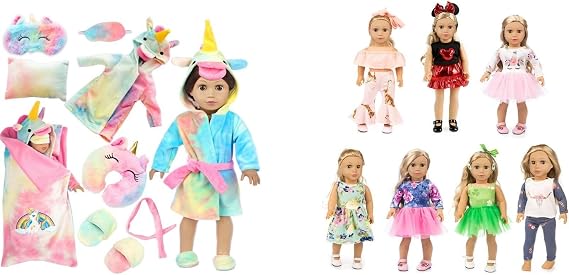 American 18 inch Doll Clothes,Doll Sleeping Bag Set and 7 Sets 18 inch Dolls Clothes