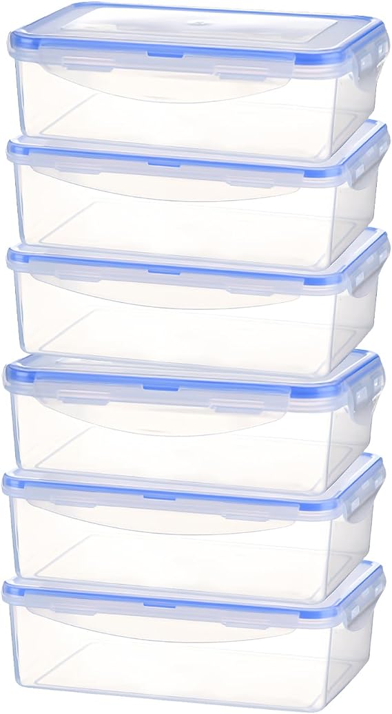 6 Pack 600 ml Food Storage Containers with Lid Airtight Rectangular Plastic Storage Containers Set BPA-Free Freezer Containers Small Stackable Leak-proof and Stackable Transparent