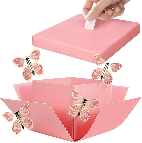 Pink Butterfly Explosion Gift Box with 4 Flying Butterflies,Surprise Gift Box Explosion,Creative Surprise Opening DIY Exploding Gift Boxes for Birthdays,Christmas,Anniversaries and Special Occasions