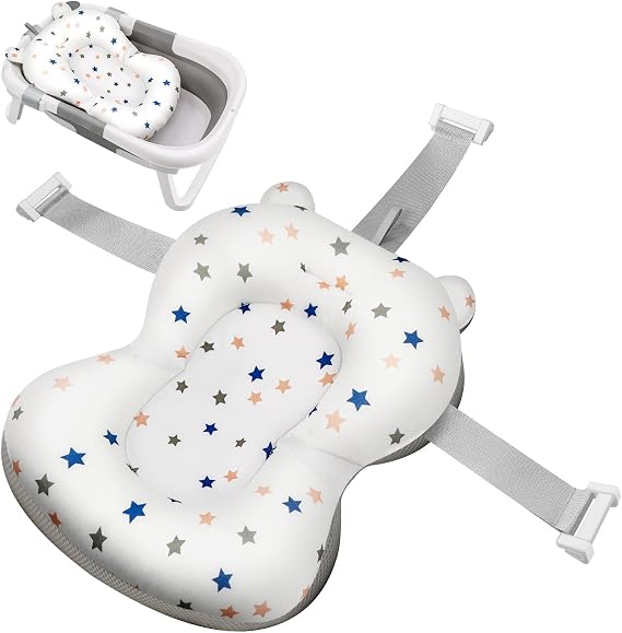Baby Bath Cushion, Bathtub Pad & Mat Pillow for Newborns to 12 Months - Anti-Slip Support Seat Pads, Shower & Tub Accessories