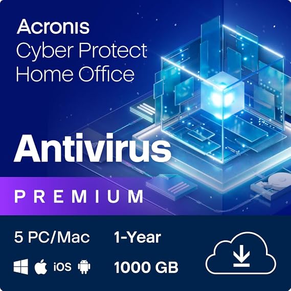 Acronis Cyber Protect Home Office 2023 | Premium | 500 GB Cloud-Space | 5 PC/Mac | 1 Year | Windows/Mac/Android/iOS | Internet Security with Backup | Activation Code by email