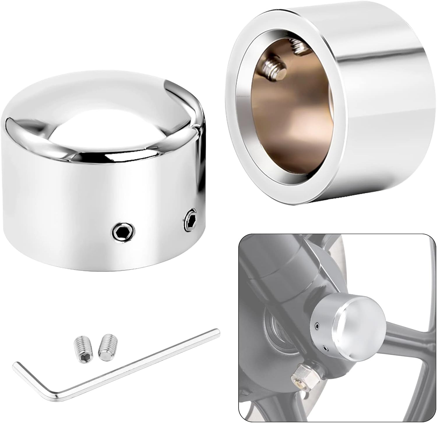 Chrome Front Axle Nut Covers, Front Axle Caps Compatible with Harley Davidson 2002-2023 VRSC Softail Dyna Super Glide Sportster XL 883 1200 Road King Electra Glide Street Glide XG
