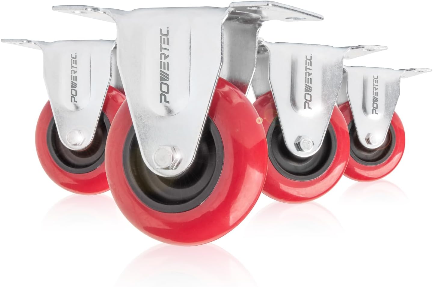 POWERTEC 650lbs Installed 3 Inch Fixed Wheel Wheels, Heavy Duty Plate Wheels, Rigid Fixed Rubber Wheel Wheels for Furniture, Cars, Dolly and Countertops 17207