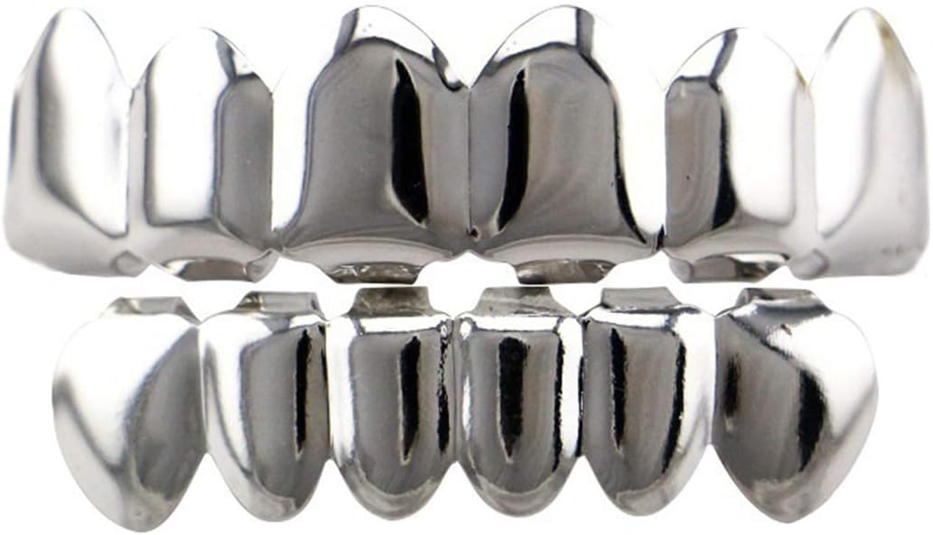 24K Gold Plated Hip Hop Teeth Grillz Punk Custom Fit Teeth Grillz Caps Top & Bottom Grill Set Removable Hip Hop Mouth Grills For Women Men Gift Halloween Party Photo Fancy Dress Accessories