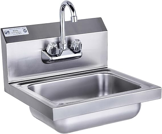 HALLY Stainless Steel Sink with Faucet 17"x15" NSF Wall Mount Hand Basin