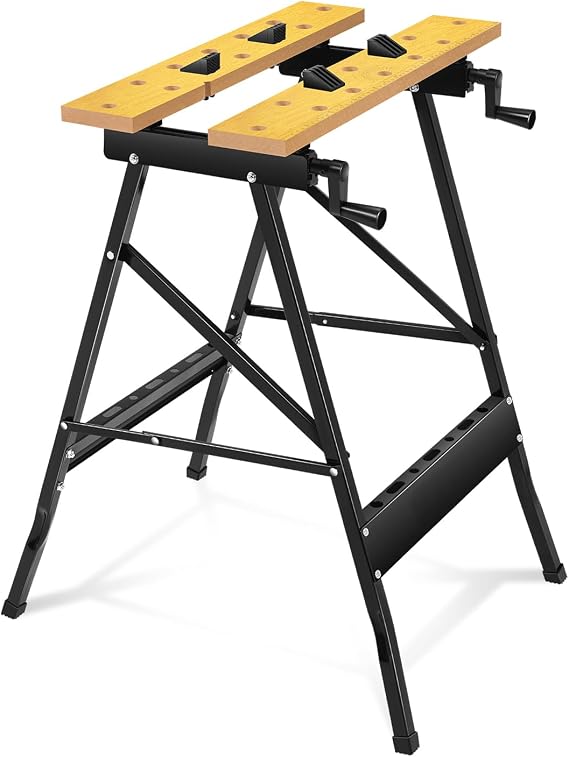 Auto Dynasty Folding Workbench w/Vise, 8-12" Adjustable Height, Portable | Built-in Ruler & Protractor, 220Lbs Load Capacity, Heavy-Duty Steel, Woodworking, Garage & DIY Use, Folding Compact Design