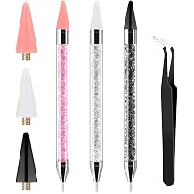 3PCS Bedazzling Rhinestone Kit Picker, Double-Ended Wax Pen for Nail Art, Self-Adhesive Tips for Gemstones & Crystals, Includes 3 Extra Wax Tips (White, Black, Pink) and 1 Clip
