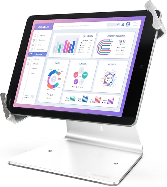 Desktop Anti-Theft Security Kiosk Stand Holder Enclosure for Most 8 to 10.1 Inch,& for 10.2",10.5",10.9",11" iPad with Lock and Key,Flip &360Rotating Horizontal or Vertical Design... (Silver)