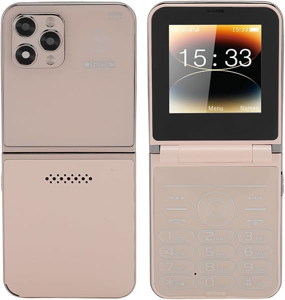 Fabater Phone for Seniors, 2.6 Inch Dual Screen Display Unlocked Cell Phone with Big Buttons, Loud Speaker, LED Flashlight, Camera, Bluetooth, for Elderly Adults (Gold)