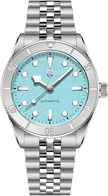 PAGANI DESIGN Men's Automatic Watch, 42MM Blue Frosted Dial Dive Watch, Japan Miyota 8215 Movement, Synthetic Sapphire Crystal, 22mm Stainless Steel Jubilee Bracelet Luxury Mechanical Wrist Watch for Men