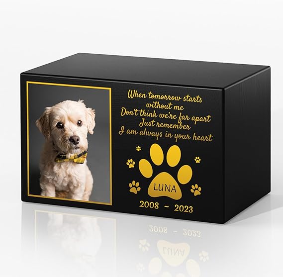 Bemaystar Custom Pet Urns for Dogs Ashes - Large Personalized Pet Memorial Box with Photo, Pet Cremation Urn Box, Wood Keepsake Urn for Pet Cremation, Sympathy Gift for a Pet Weight of Up to 120 lbs